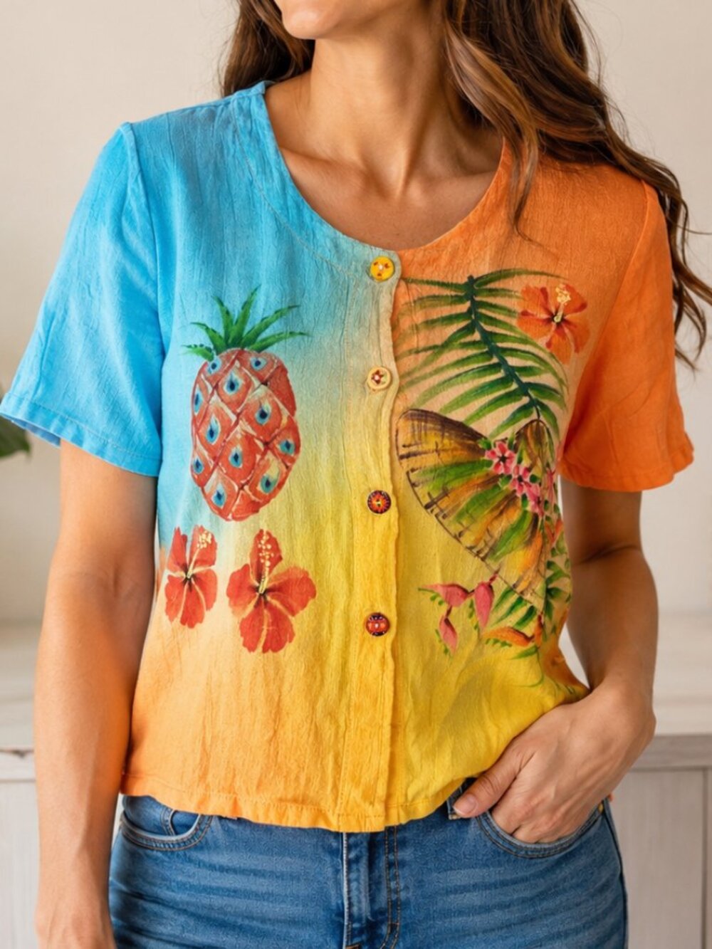 Hand Painted Tropical Summer Resortwear Shirt